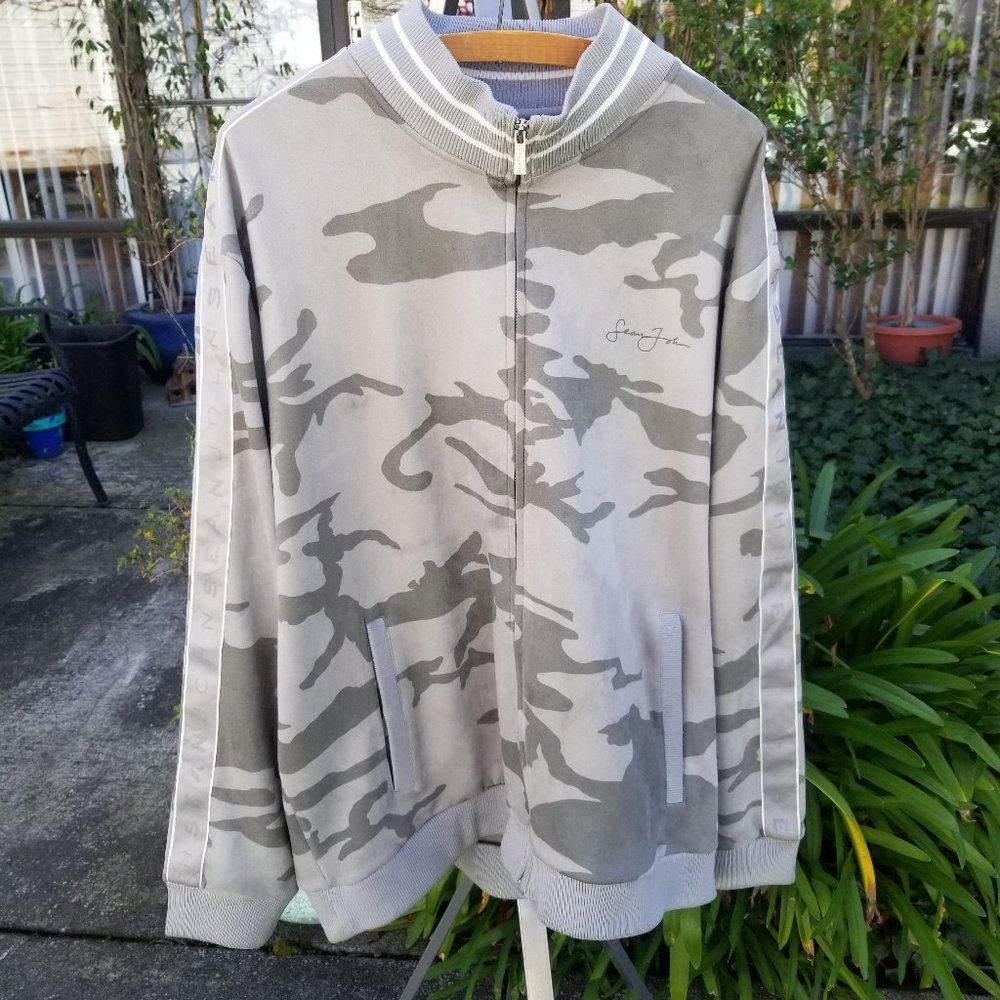 NWT Sean John Faux Suede Gray Camo Men's 3X Logo Taping Track Jacket